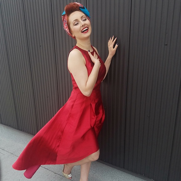 Sachin & Babi Cutout Cocktail Hi-Low pin-up 50s style Prom Evening Gown - Picture 4 of 6